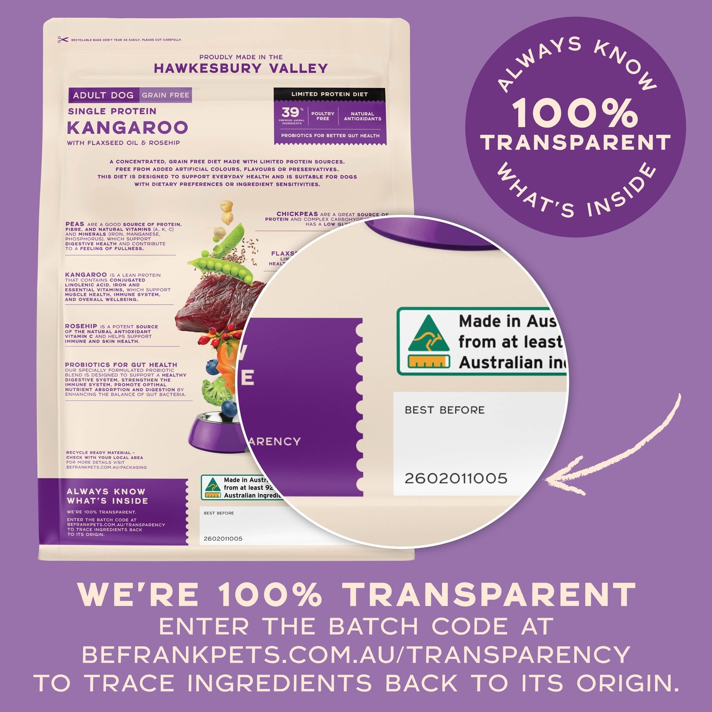 Be Frank Grain Free Kangaroo Single Protein Dry Dog Food