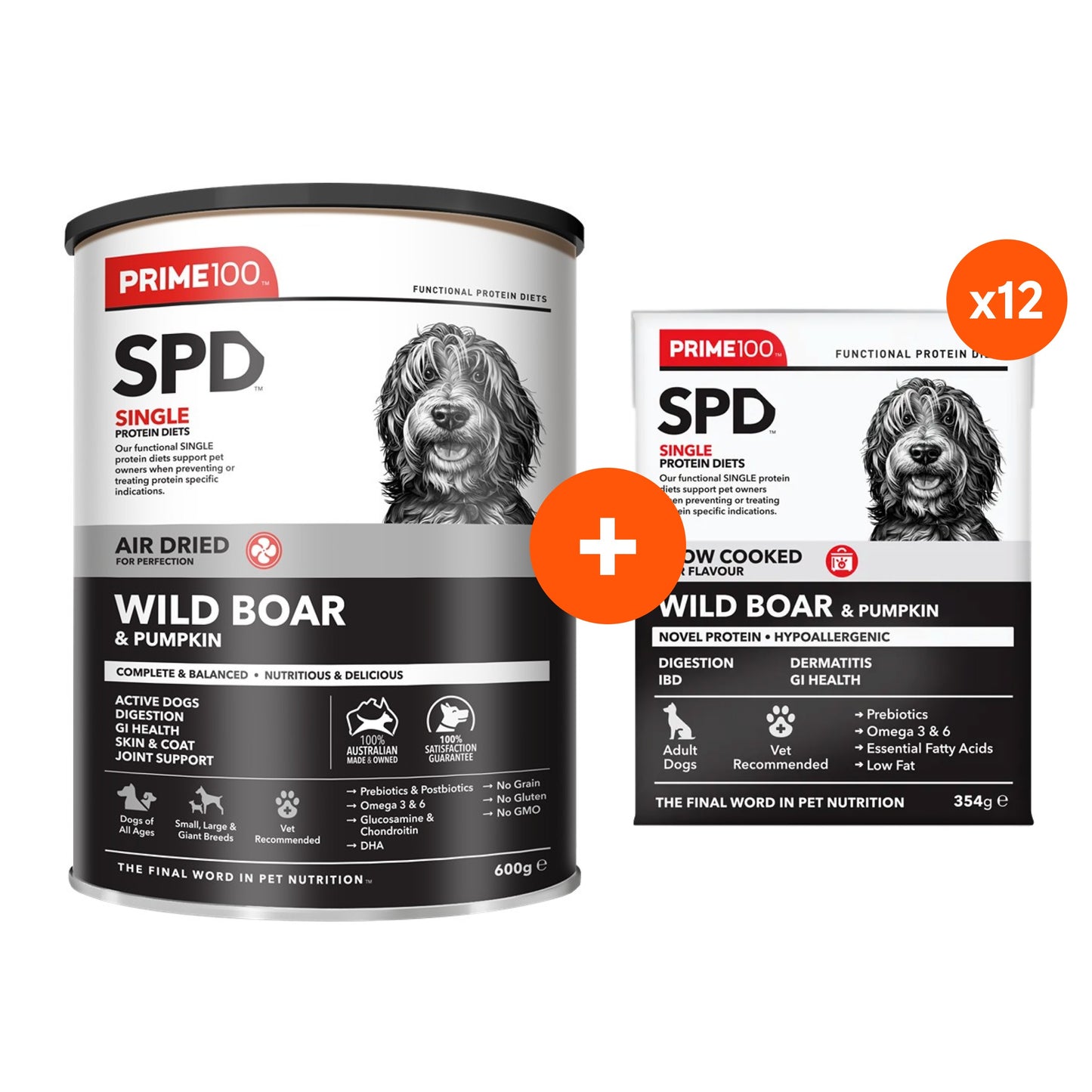 PRIME100 SPD Wild Boar & Pumpkin Air Dried & Wet Dog Food Bundle