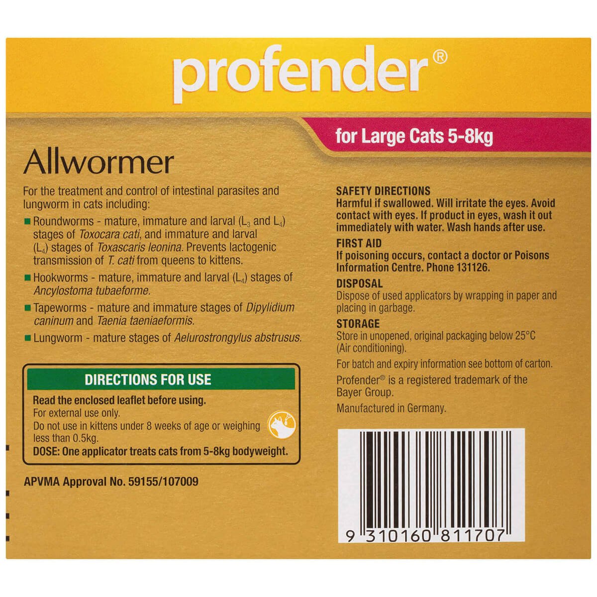 Profender Topical Allwormer 5-8kg Cat - PetPost Australia