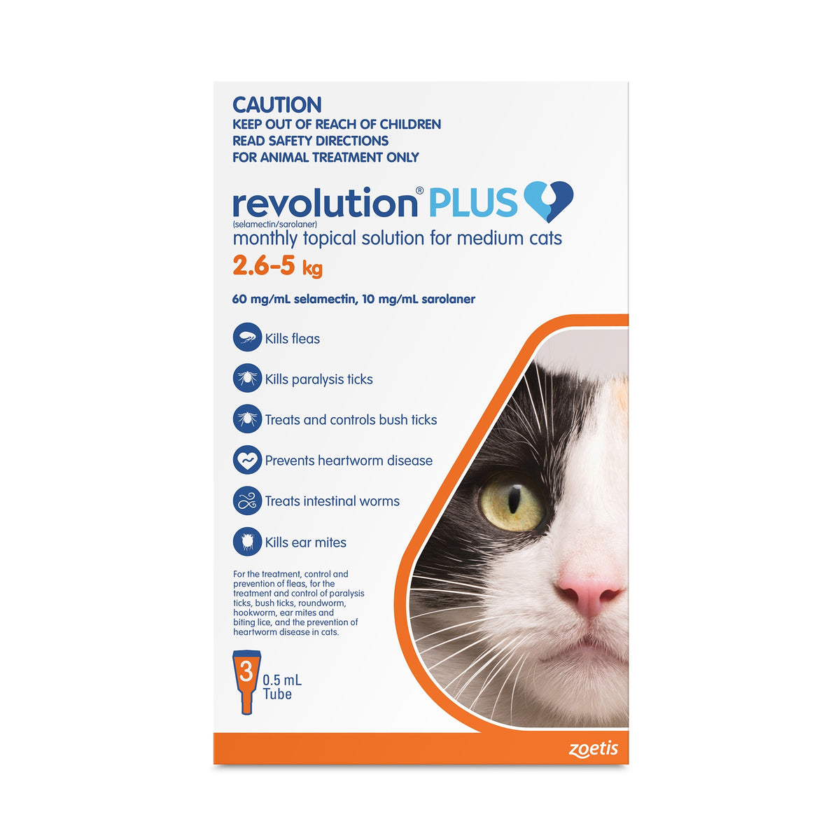 Revolution Plus Medium Cat 2.6-5.0kg Flea, Tick & Worm Spot-On Treatment