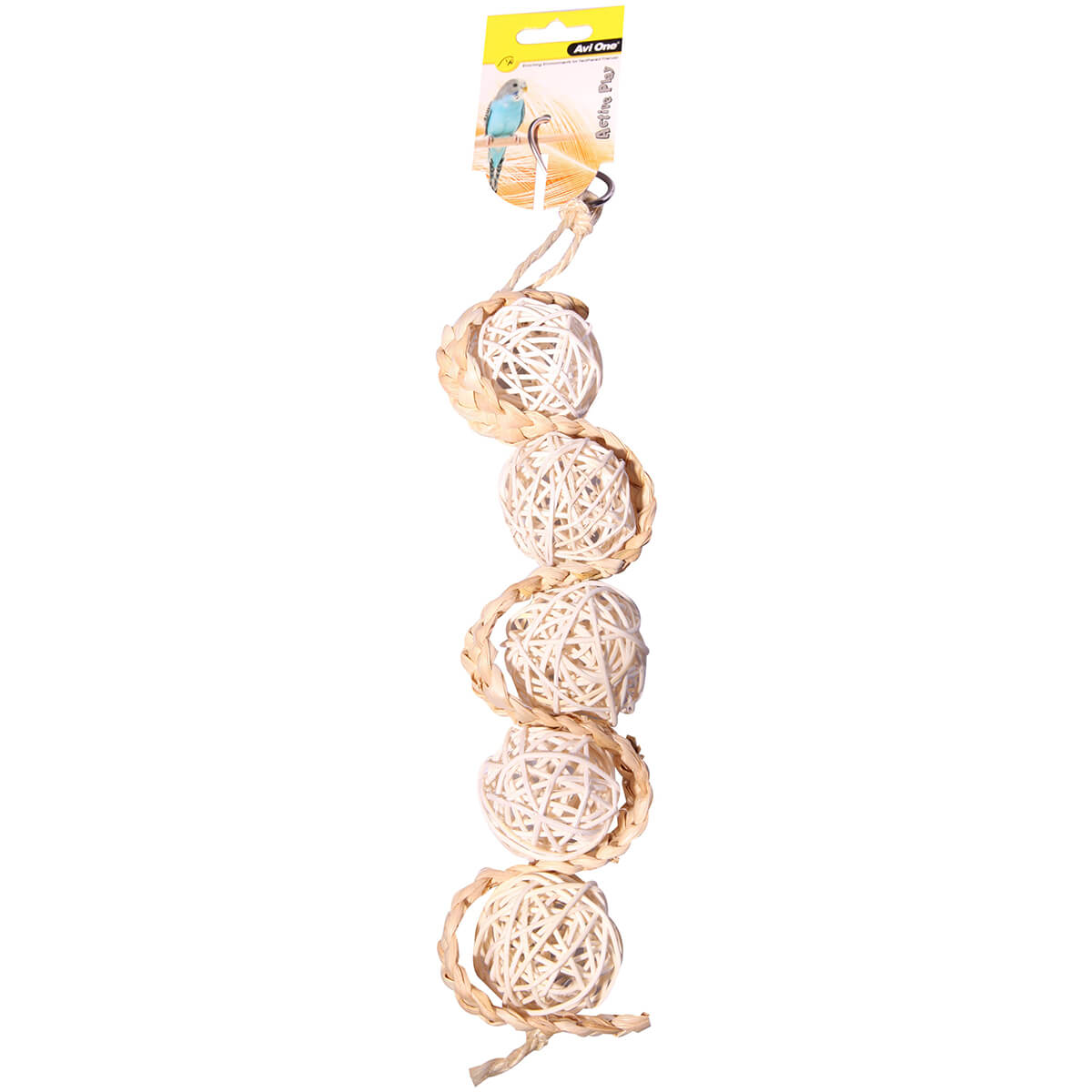 Avi One Rattan Balls with Woven Straw Bird Toy