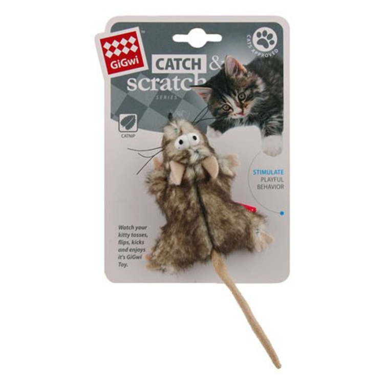 GiGwi Catch & Scratch Mouse with Catnip Cat Toy