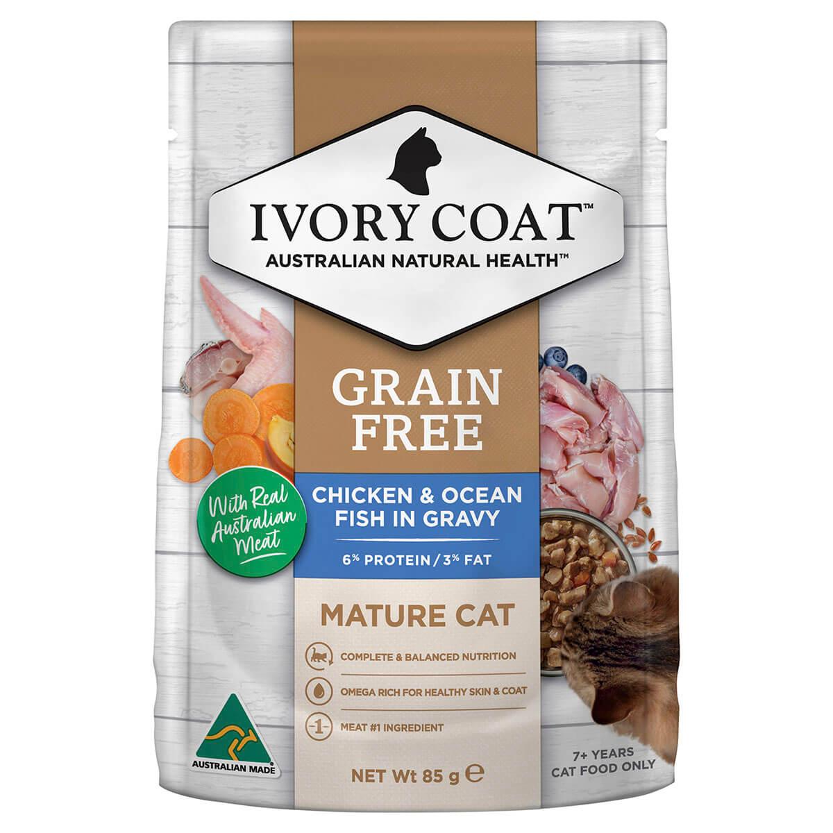 Ivory Coat Grain Free Mature Wet Cat Food Chicken & Ocean Fish in Gravy