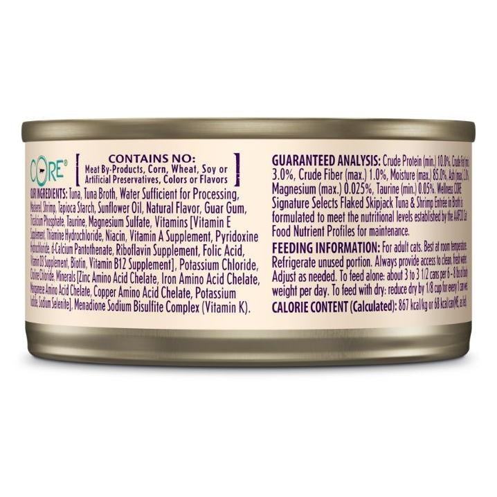 Wellness Core Signature Selects Flaked Skipjack Tuna With Shrimp Entrée in Broth Wet Cat Food
