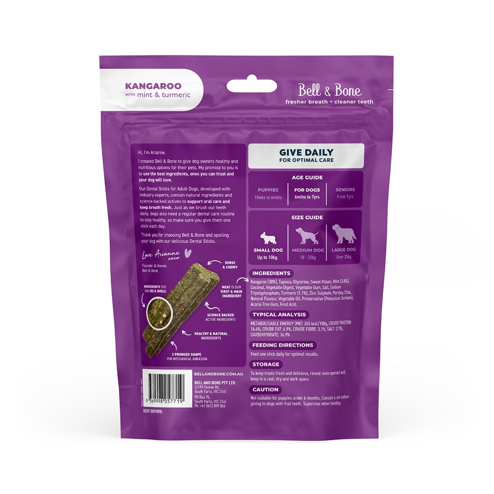 Bell & Bone Roo & Turmeric Dental Sticks Dog Treats