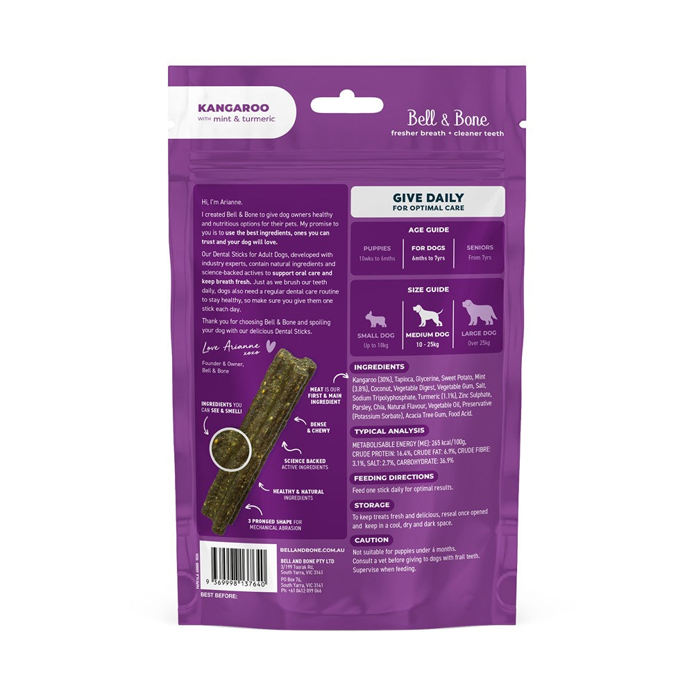Bell & Bone Roo & Turmeric Dental Sticks Dog Treats