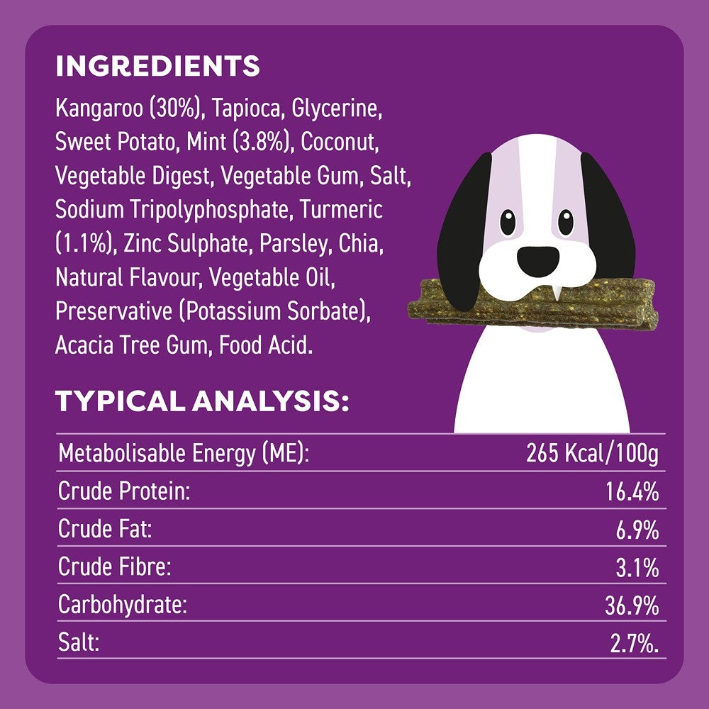 Bell & Bone Medium Breed Kangaroo Dental Sticks Dog Treats