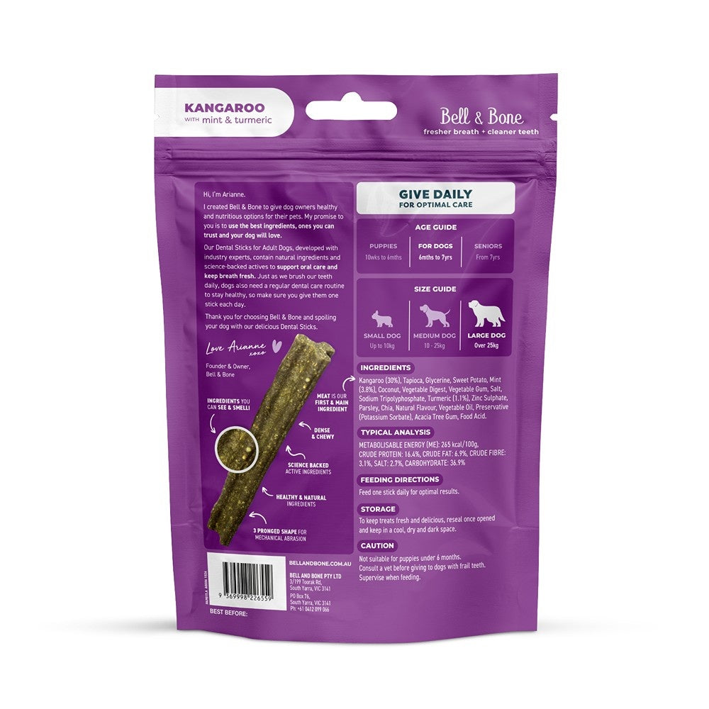 Bell & Bone Large Breed Kangaroo Dental Sticks Dog Treats