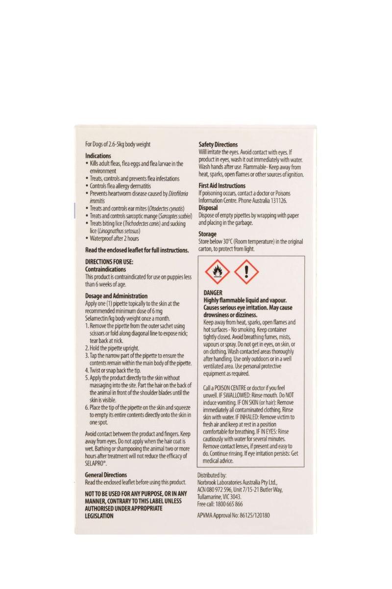 Selapro Small Breed 2.6-5kg Flea & Worming Spot-On Dog Treatment