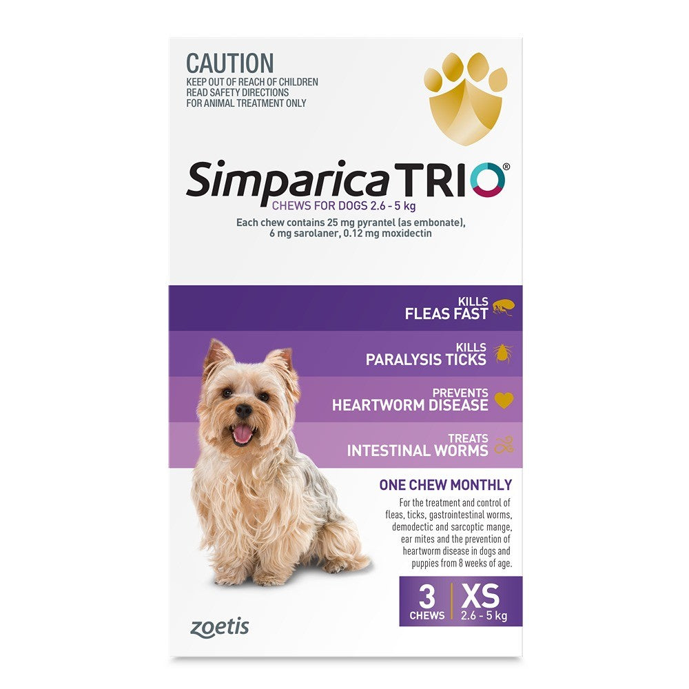 Simparica Trio Purple For XSmall Dogs 2.6-5kg 3pk