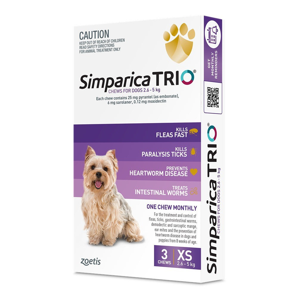 Simparica Trio Purple For XSmall Dogs 2.6-5kg 3pk
