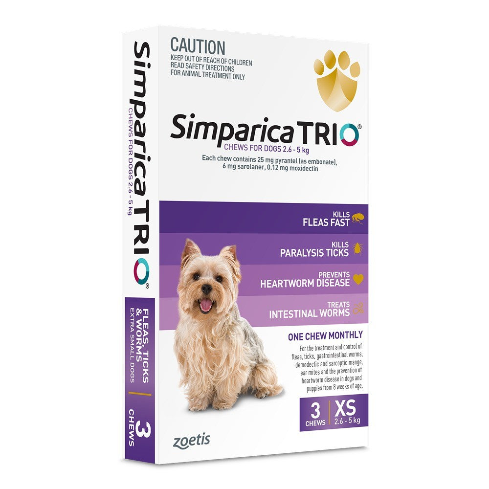 Simparica Trio Purple For XSmall Dogs 2.6-5kg 3pk