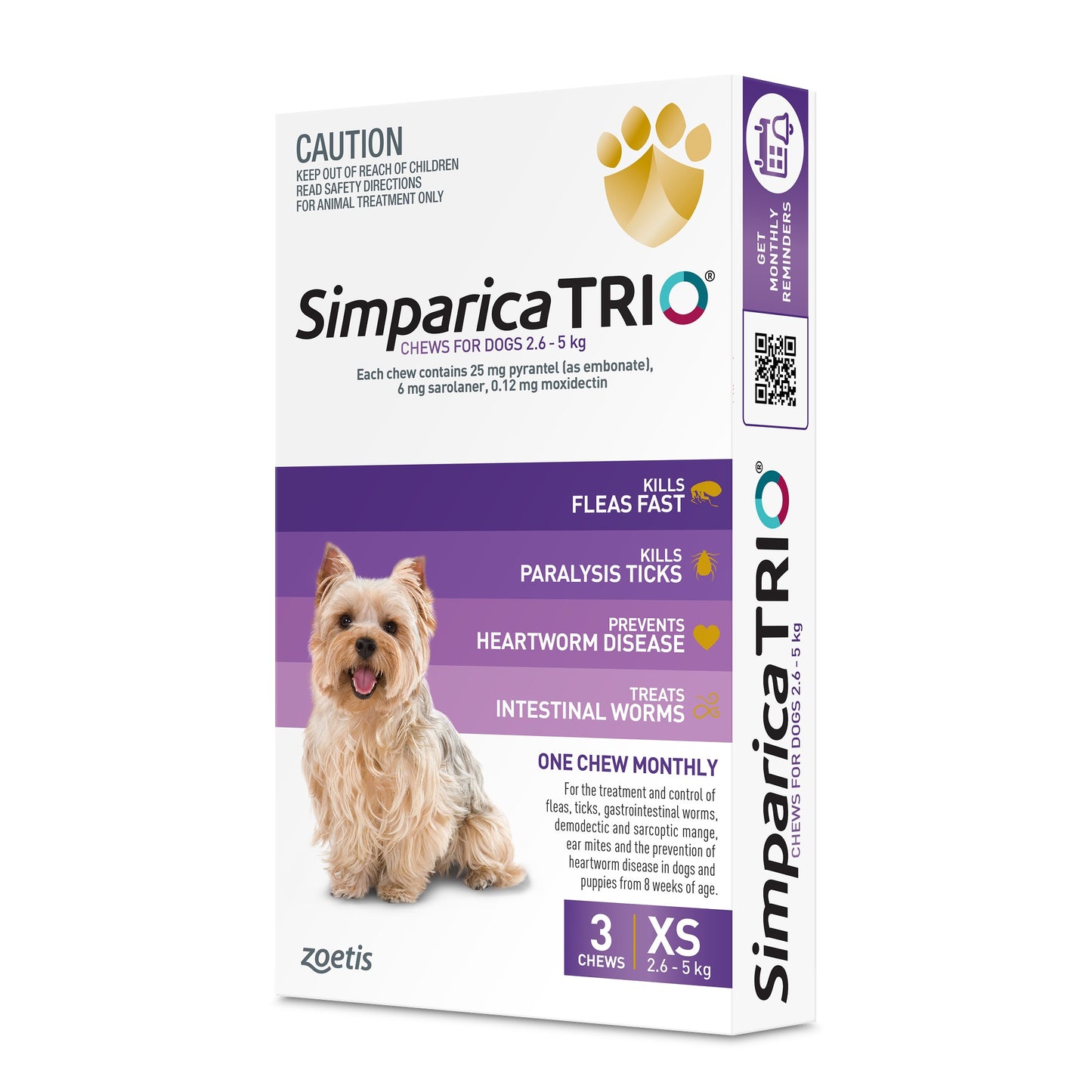Simparica Trio Extra Small Breed 2.6-5.0kg Flea, Tick & Worm Dog Chews
