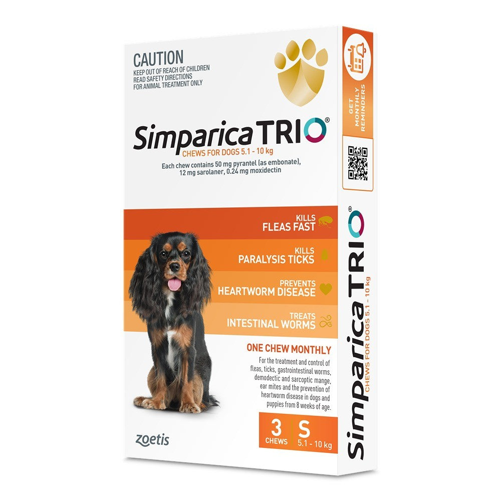 Simparica Trio Small Breed 5.1-10kg Flea, Tick & Worming Dog Chews