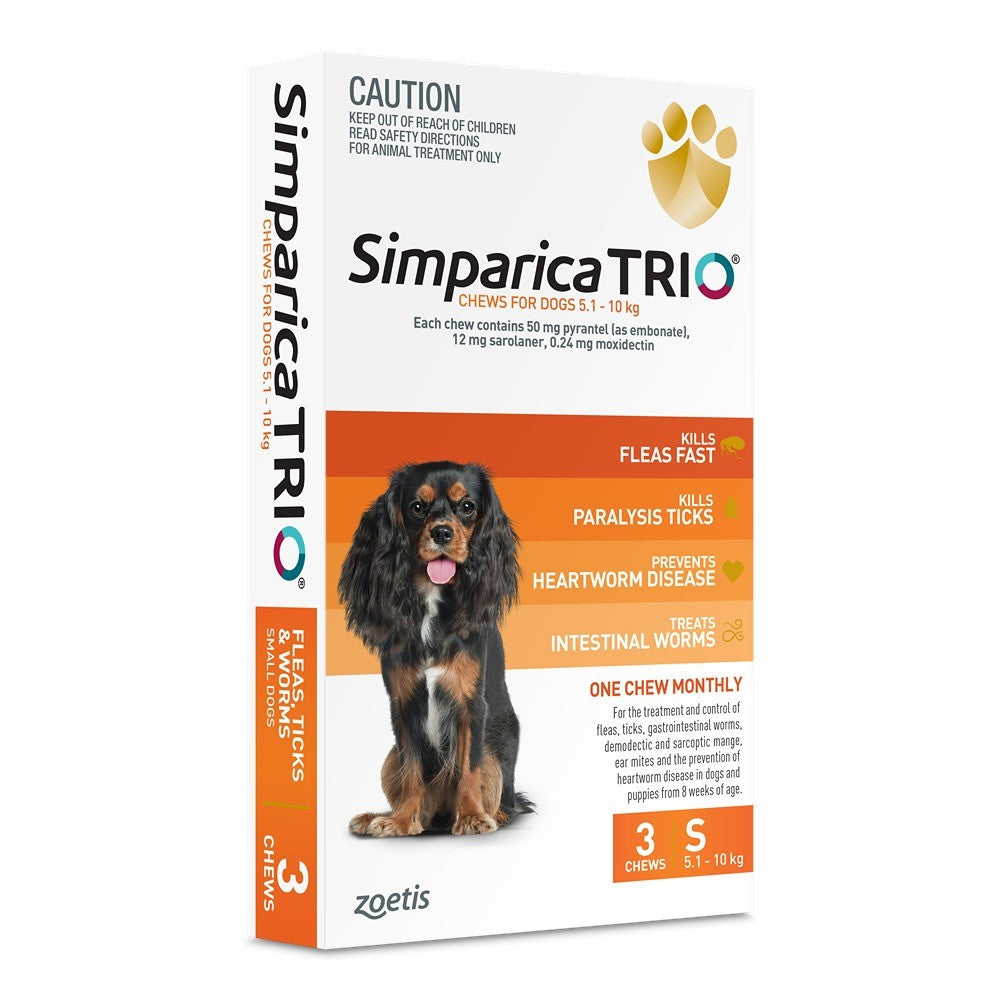 Simparica Trio Small Breed 5.1-10kg Flea, Tick & Worming Dog Chews