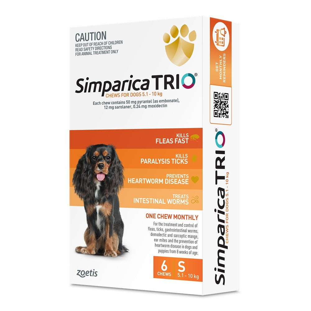 Simparica Trio Small Breed 5.1-10kg Flea, Tick & Worming Dog Chews