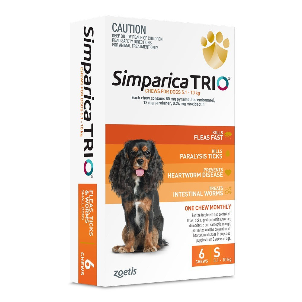 Simparica Trio Small Breed 5.1-10kg Flea, Tick & Worming Dog Chews