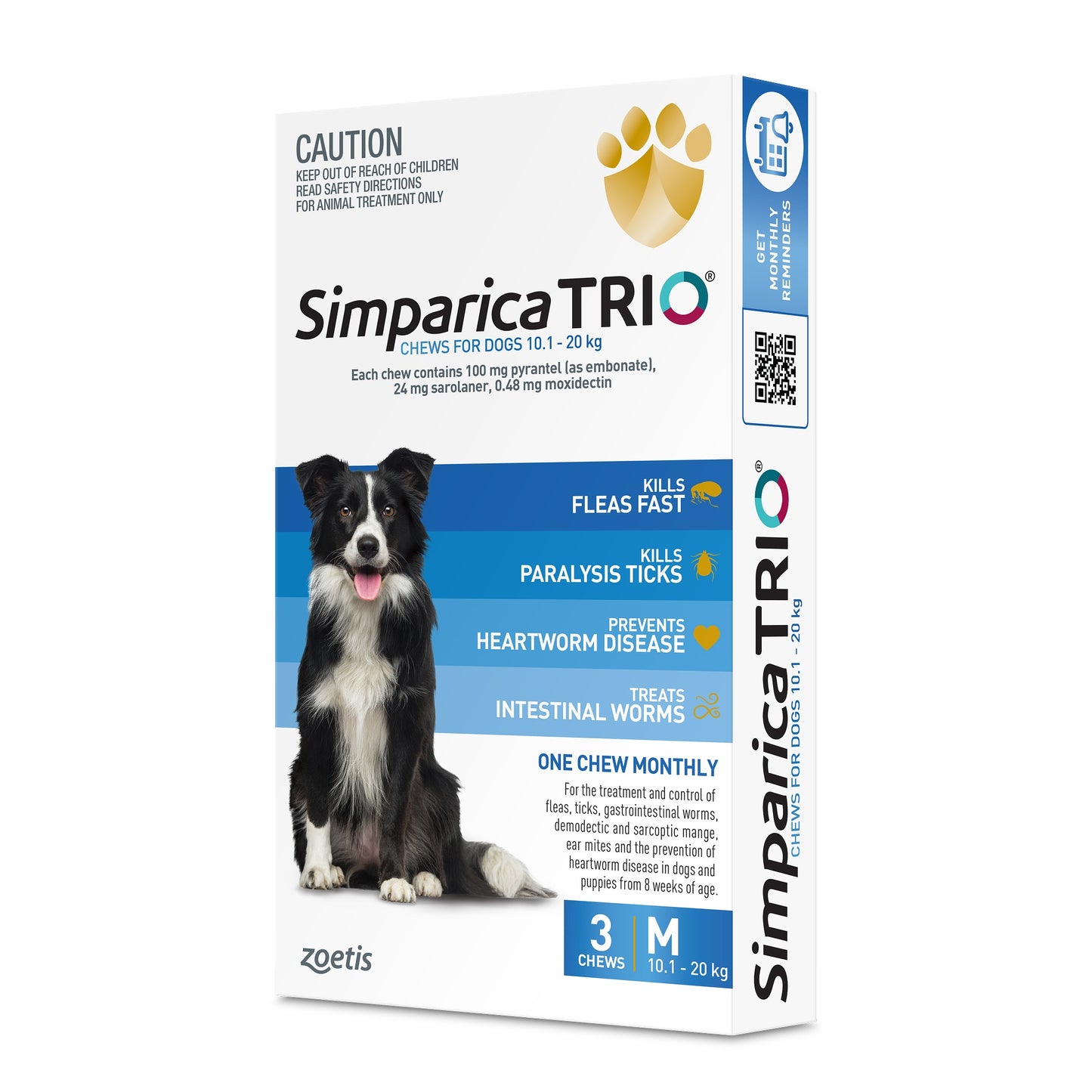Simparica Trio Medium Breed 10.1-20kg Flea, Tick & Worm Dog Chews