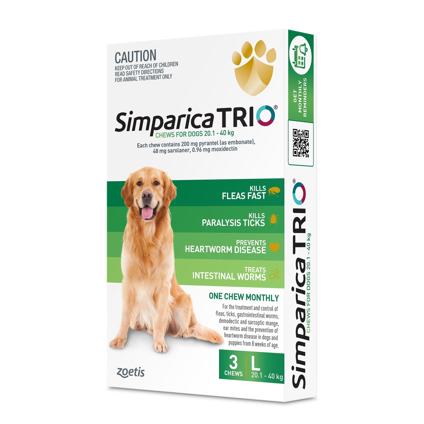 Simparica Trio Large Breed 20.1-40kg Flea, Tick & Worm Dog Chews