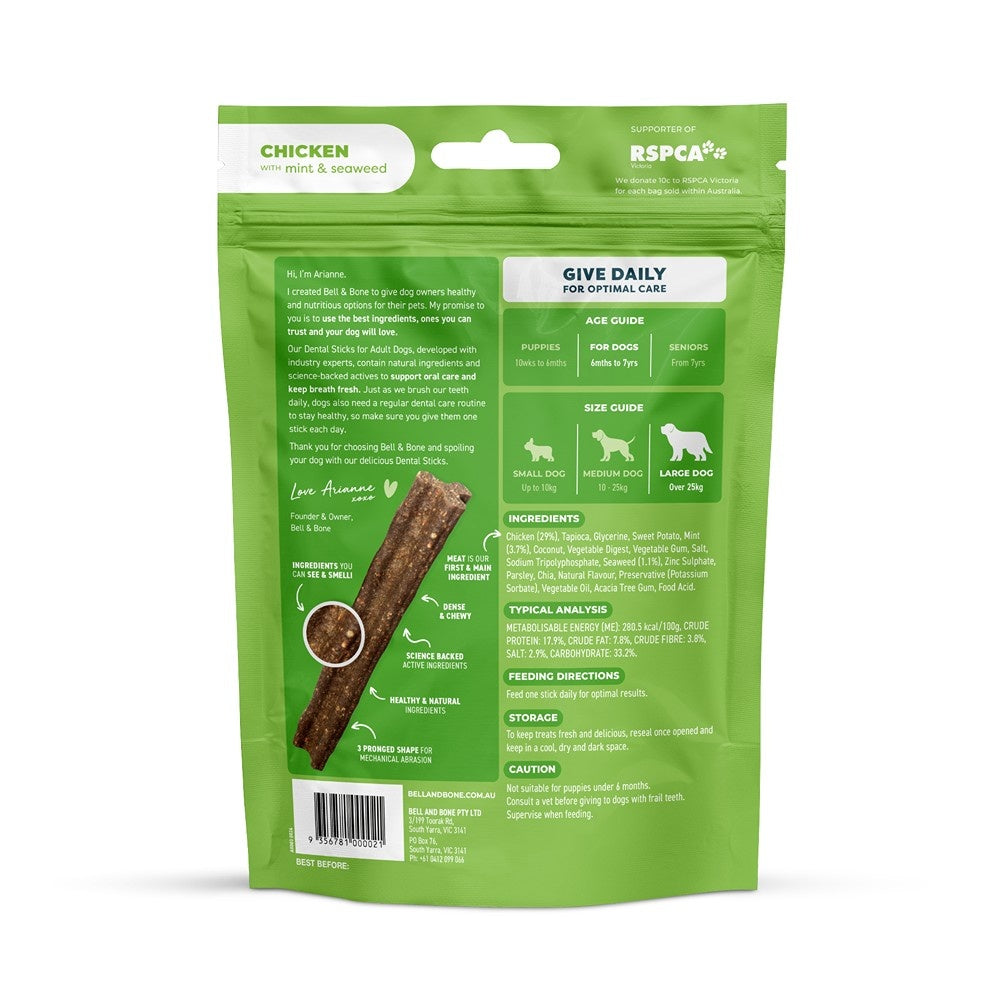 Bell & Bone Large Breed Chicken Dental Sticks Dog Treats