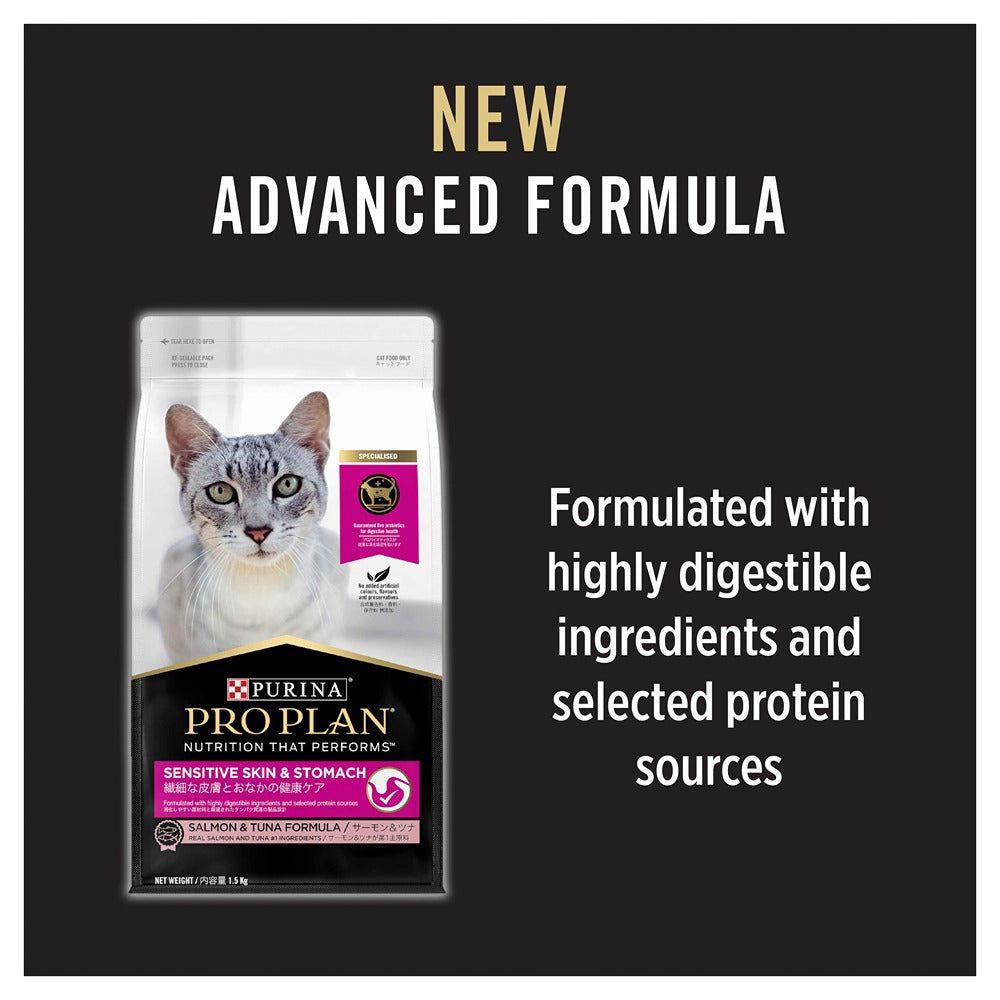 Pro Plan Sensitive Skin & Stomach Salmon & Tuna Formula Dry Cat Food 1.5kg