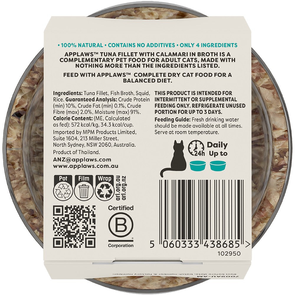 Applaws Natural Tuna Fillet with Calamari in Broth Wet Cat Food Pot