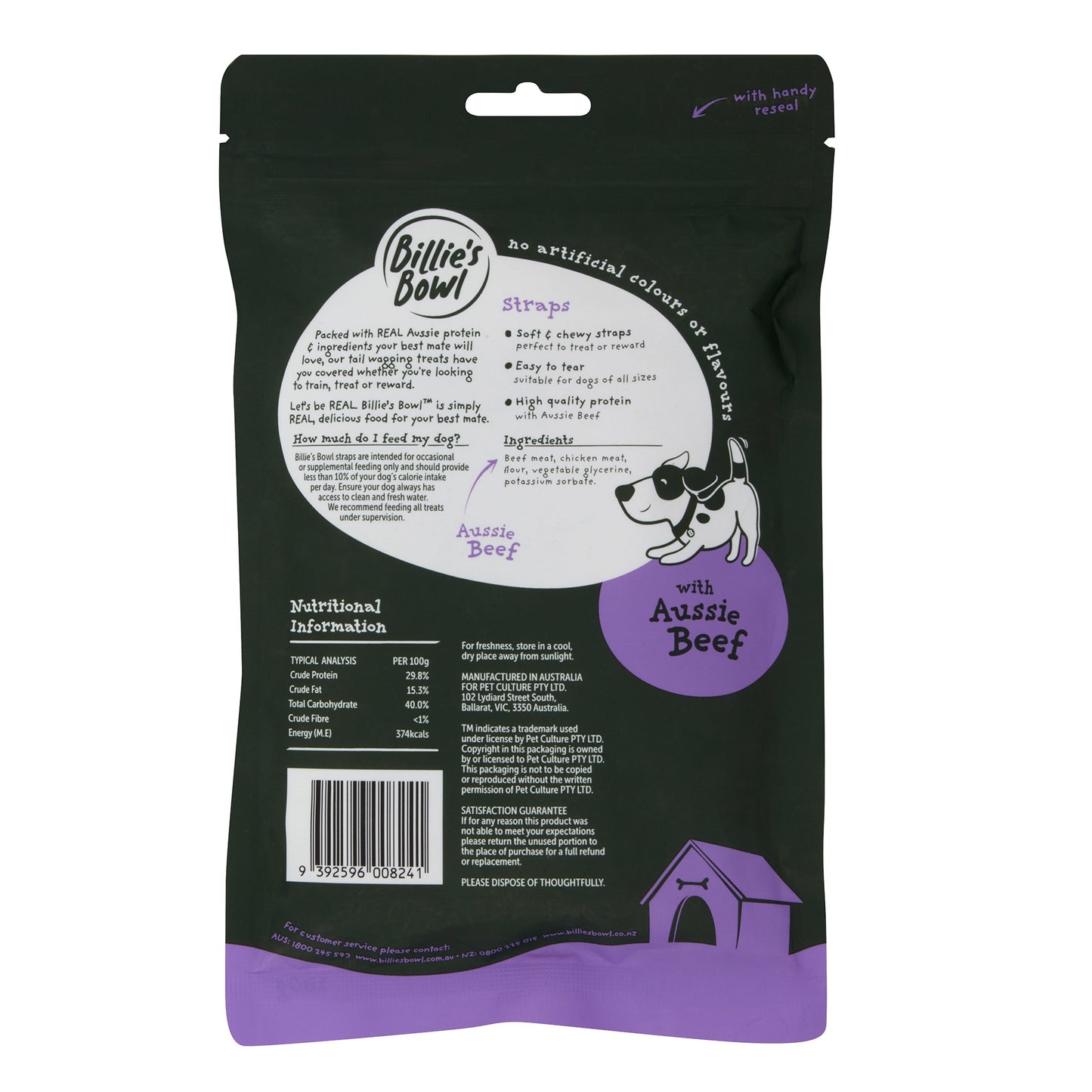 Billie's Bowl Straps with Aussie Beef Dog Treats