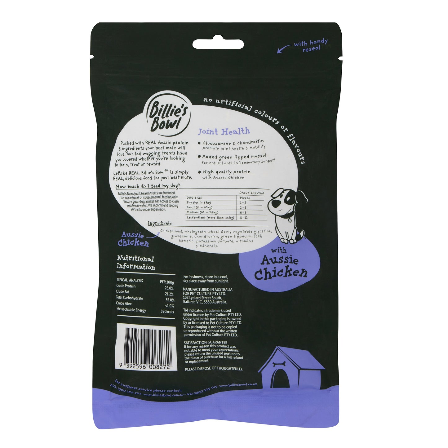 Billie's Bowl with Aussie Chicken Joint Support Dog Treats