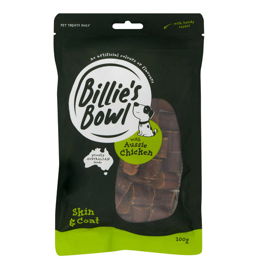 Billie's Bowl with Aussie Chicken Skin & Coat Dog Treats