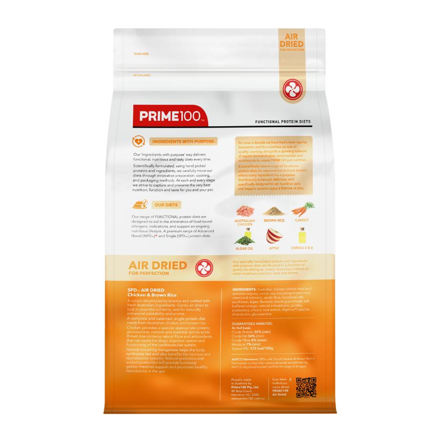 Prime100 SPD Air Dried Chicken & Brown Rice Dry Dog Food