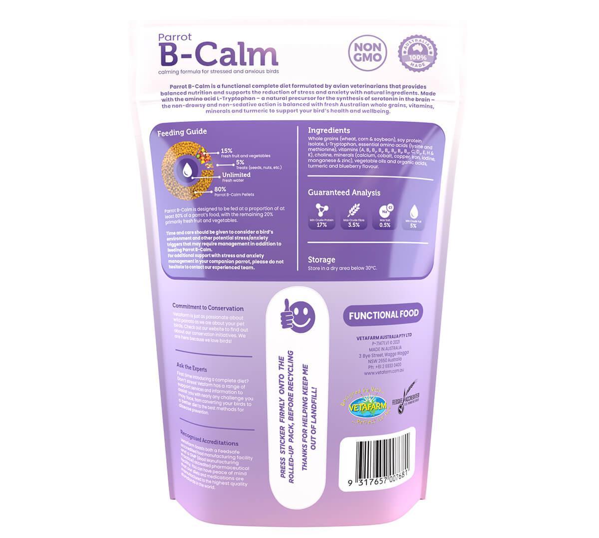 Vetafarm Parrot B-Calm Bird Food Pellets