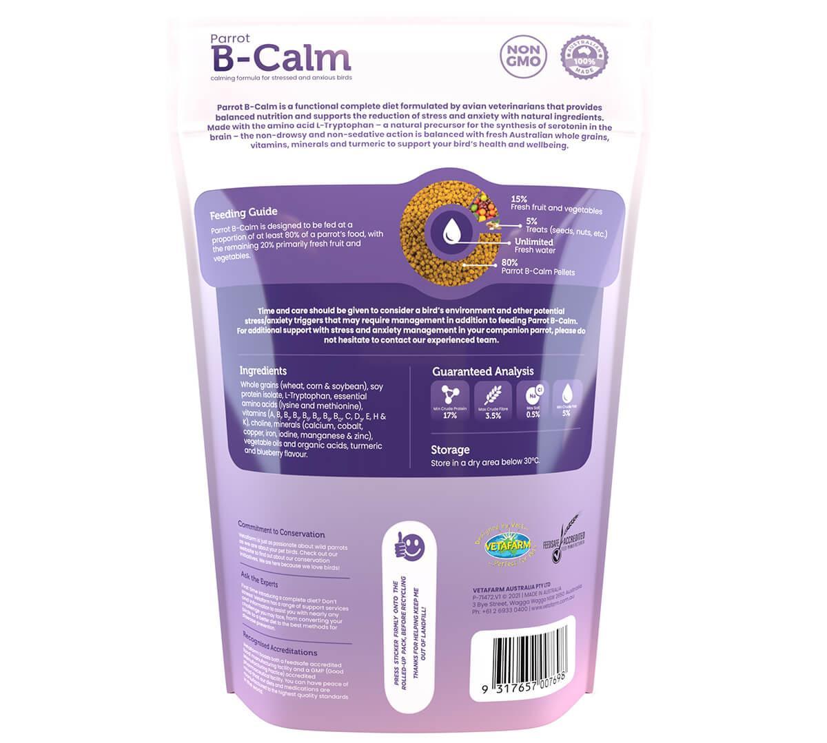 Vetafarm Parrot B-Calm Bird Food Pellets