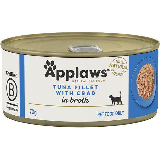 Applaws Natural Tuna Fillet with Crab in Broth Wet Cat Food Can
