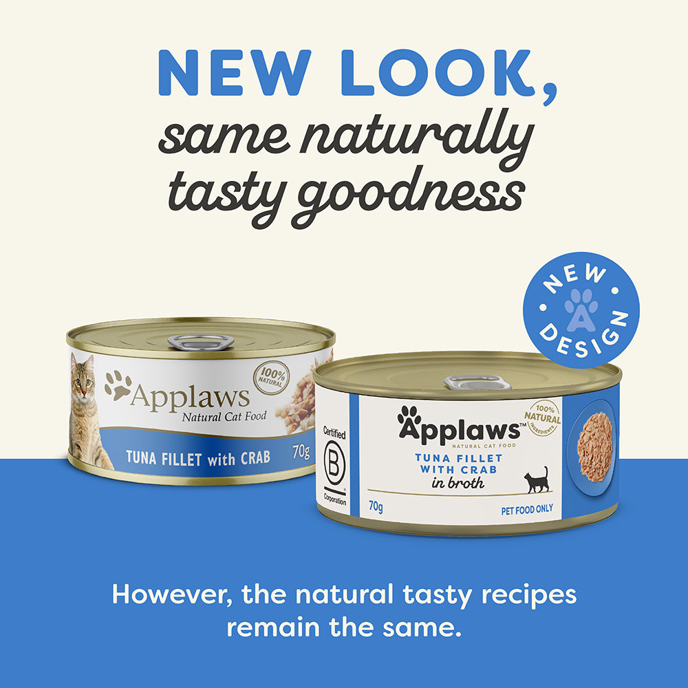 Applaws Natural Tuna Fillet with Crab in Broth Wet Cat Food Can