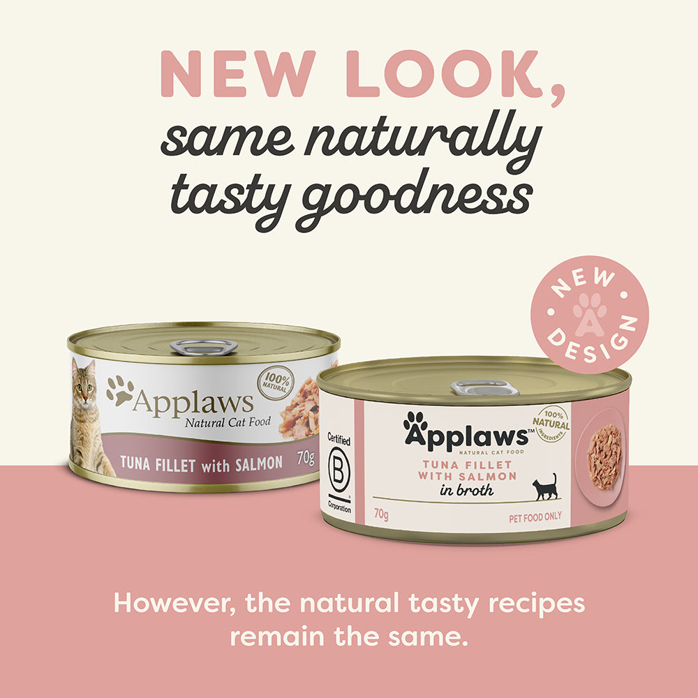 Applaws Natural Tuna Fillet with Salmon in Broth Wet Cat Food Can
