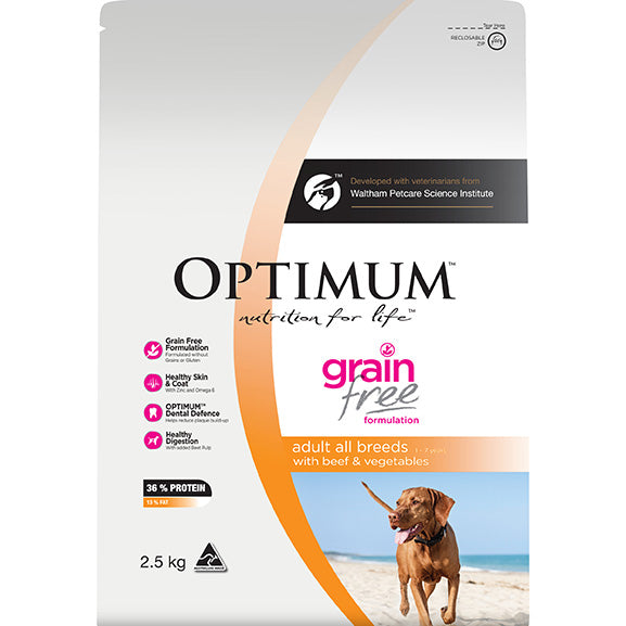 Optimum Grain Free Beef & Vegetables Bag Dry Dog Food 2.5kg
