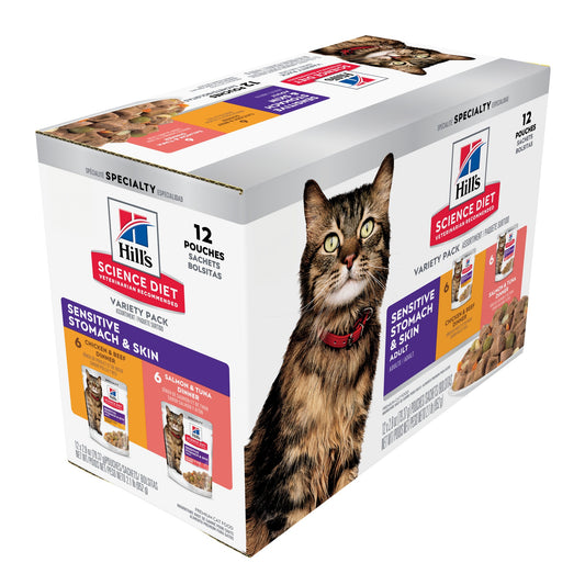 Hill's Science Diet Adult Sensitive Skin & Stomach Variety Pack Cat Food Pouches 12x80g