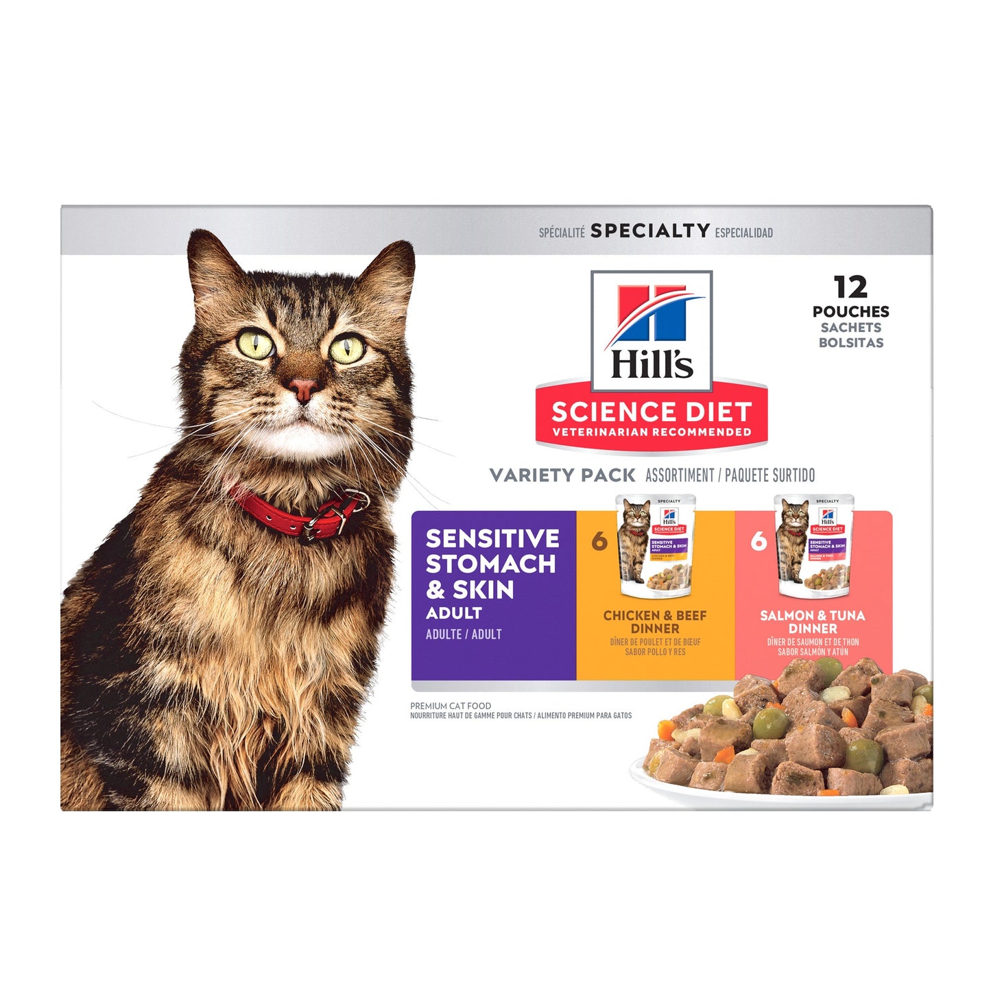 Hill's Science Diet Adult Sensitive Skin & Stomach Variety Pack Cat Food Pouches 12x80g