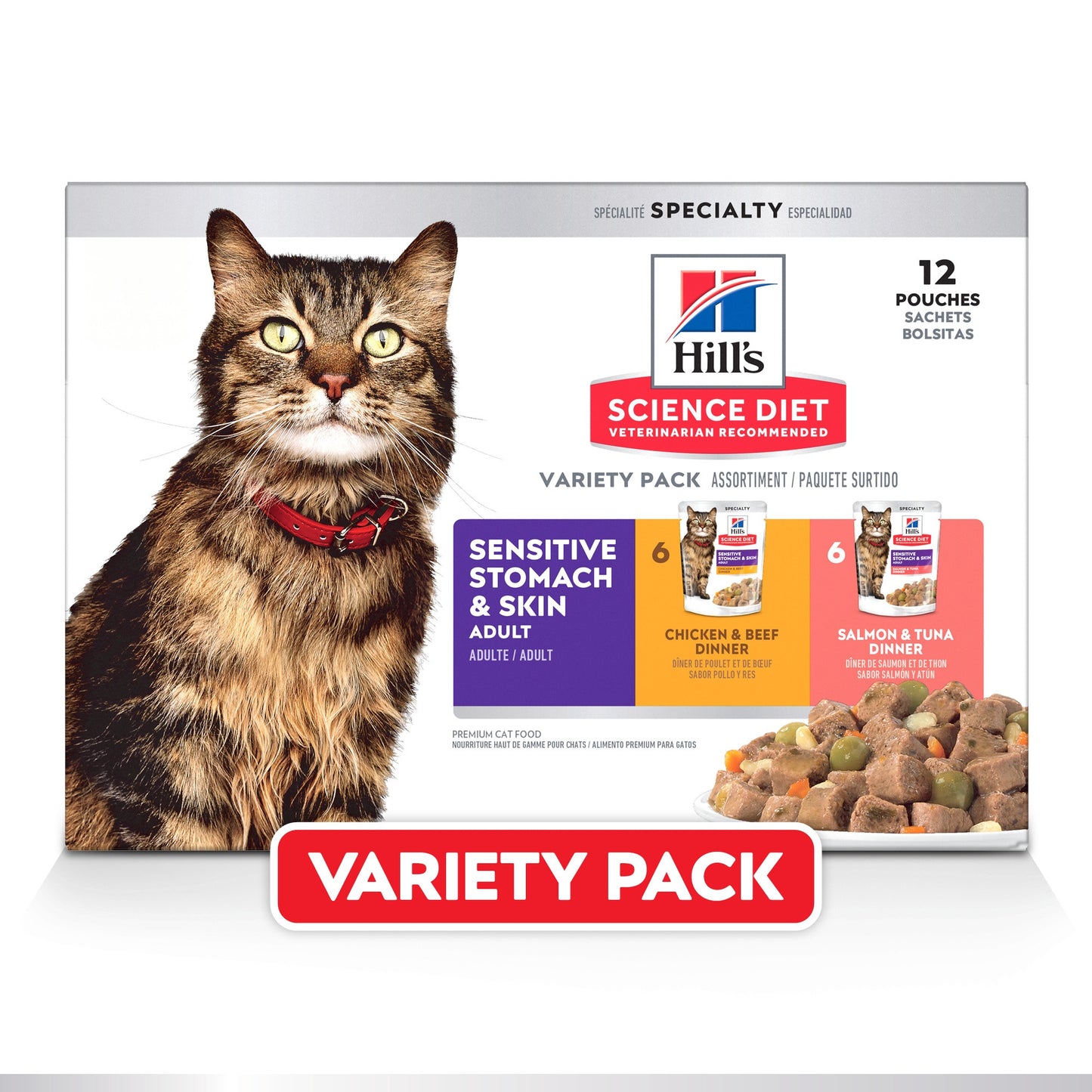 Hill's Science Diet Adult Sensitive Skin & Stomach Variety Pack Cat Food Pouches 12x80g