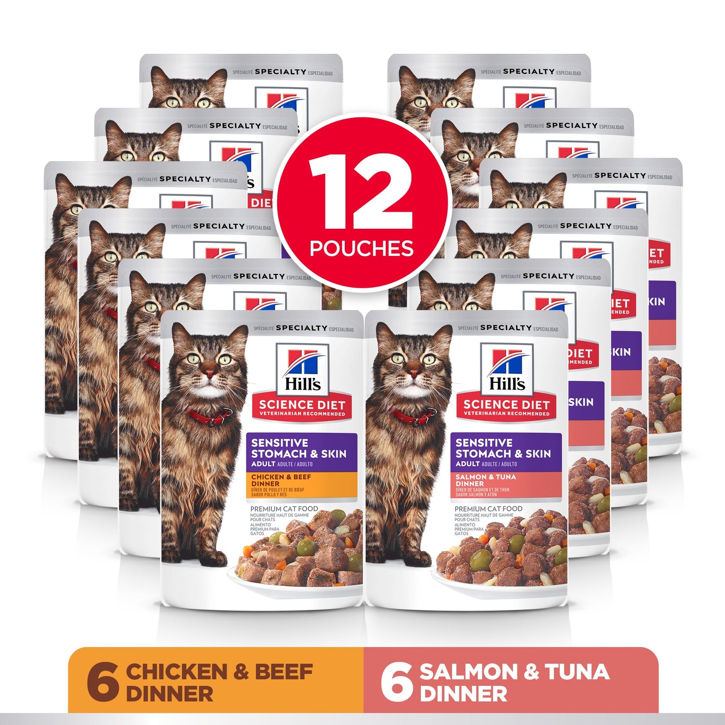 Hill's Science Diet Adult Sensitive Skin & Stomach Variety Pack Cat Food Pouches 12x80g
