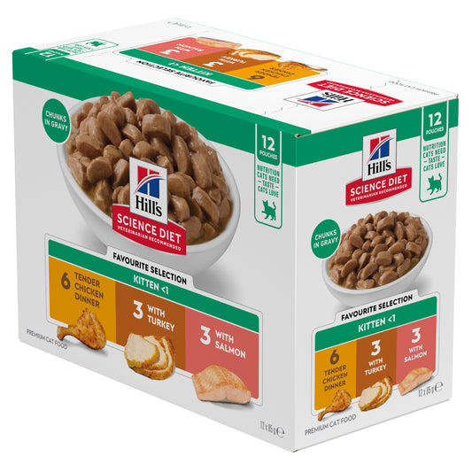 Hill’s Science Diet Kitten Favourite Selection Variety Pack Cat Food pouches 12x85g