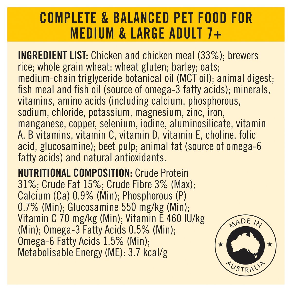 Pro Plan Medium/Large Breed Bright Mind Adult 7+ Chicken Formula Dry Dog Food