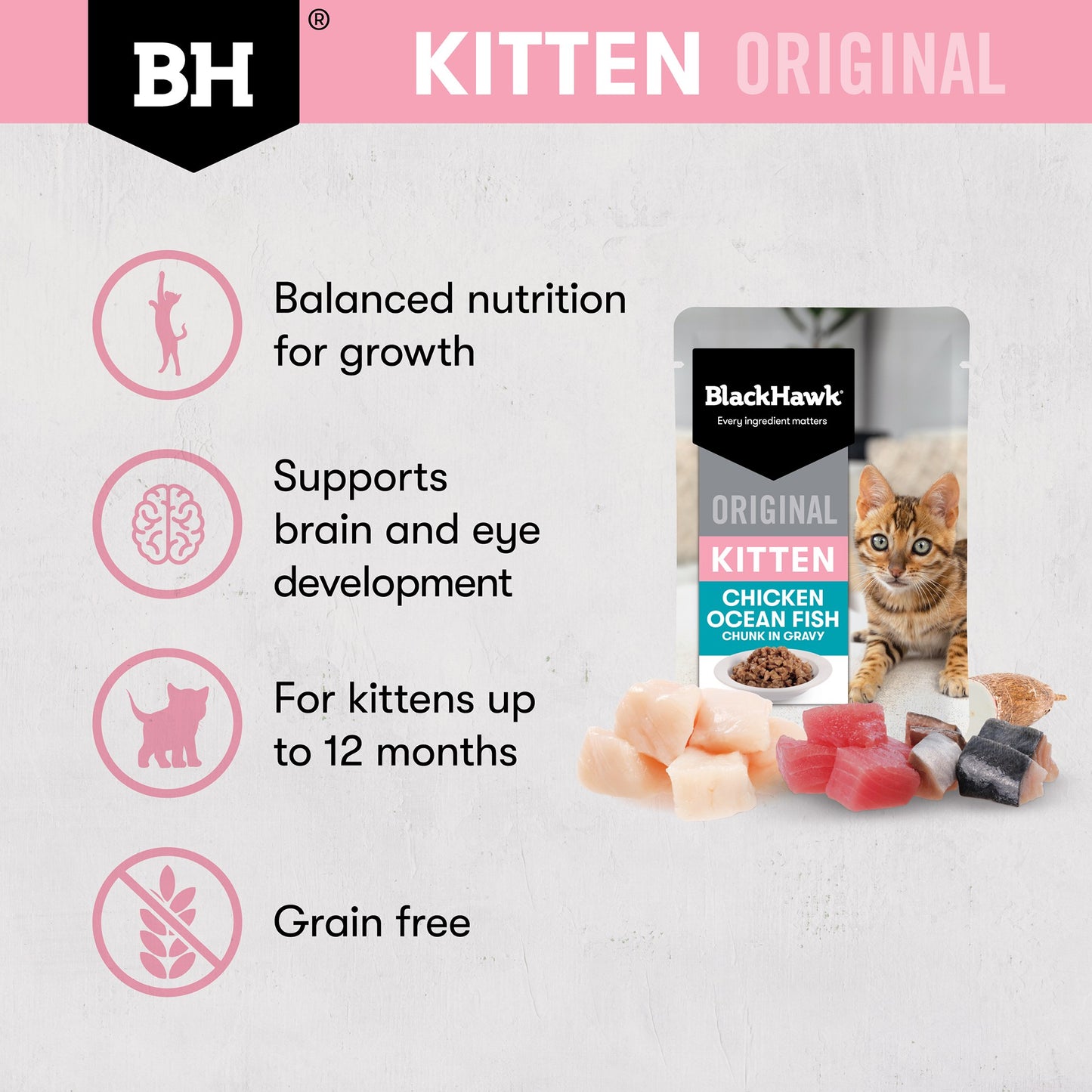 Black Hawk Original Kitten Food Chicken Oceanfish in Gravy