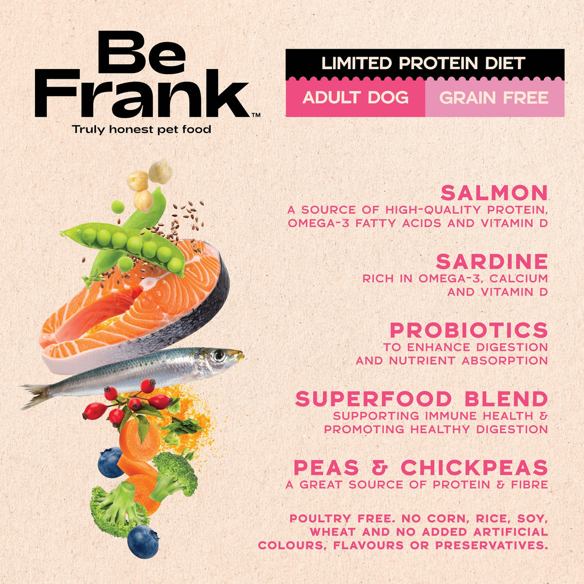 Be Frank Grain Free Adult Salmon & Sardine Dry Dog Food