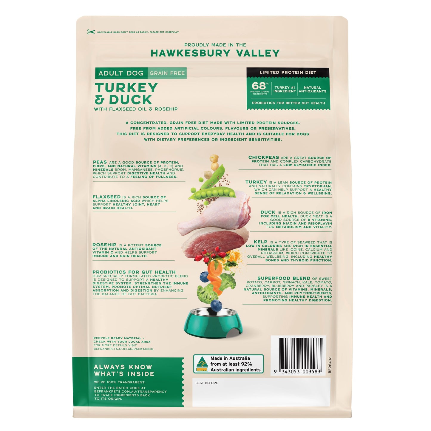 Be Frank Adult Grain Free Duck & Turkey Dry Dog Food