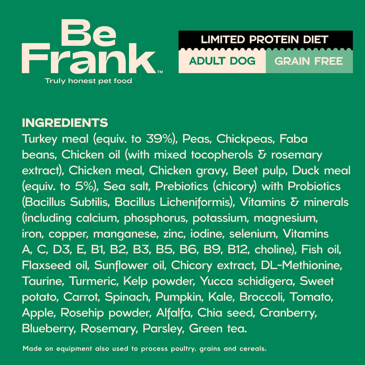Be Frank Adult Grain Free Duck & Turkey Dry Dog Food
