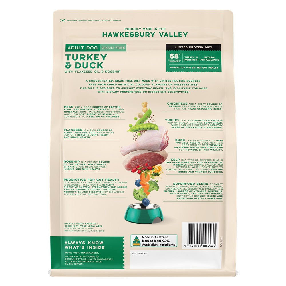 Be Frank Grain Free Duck & Turkey Dry Dog Food