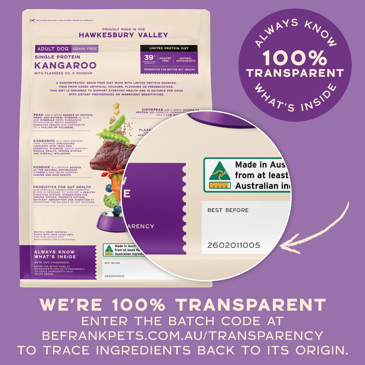 Be Frank Grain Free Kangaroo Single Protein Dry Dog Food
