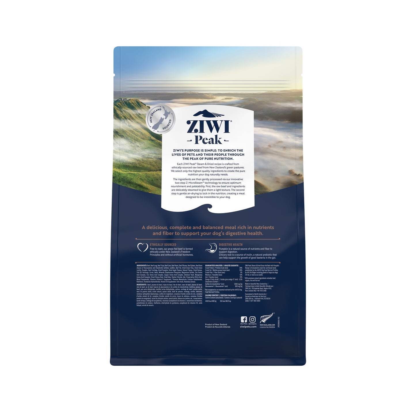 Ziwi Peak Steam & Dried Grass-fed Beef with Pumpkin Dry Dog Food