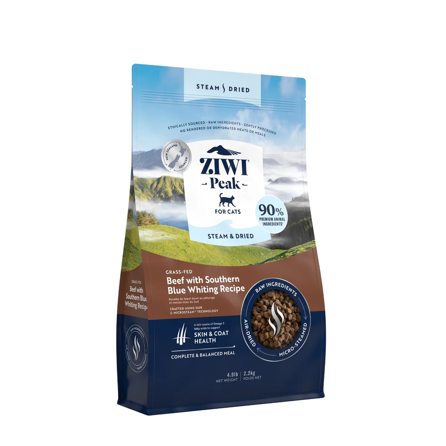 Ziwi Peak Steam & Dried Grass-fed Beef with Southern Blue Whiting Dry Cat Food
